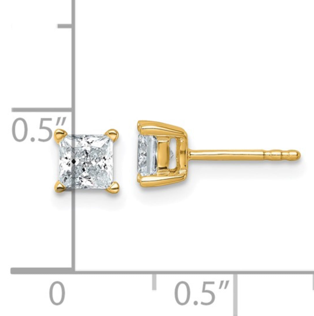 14K GOLD - LAB DIAMOND PRINCESS STUD EARRINGS