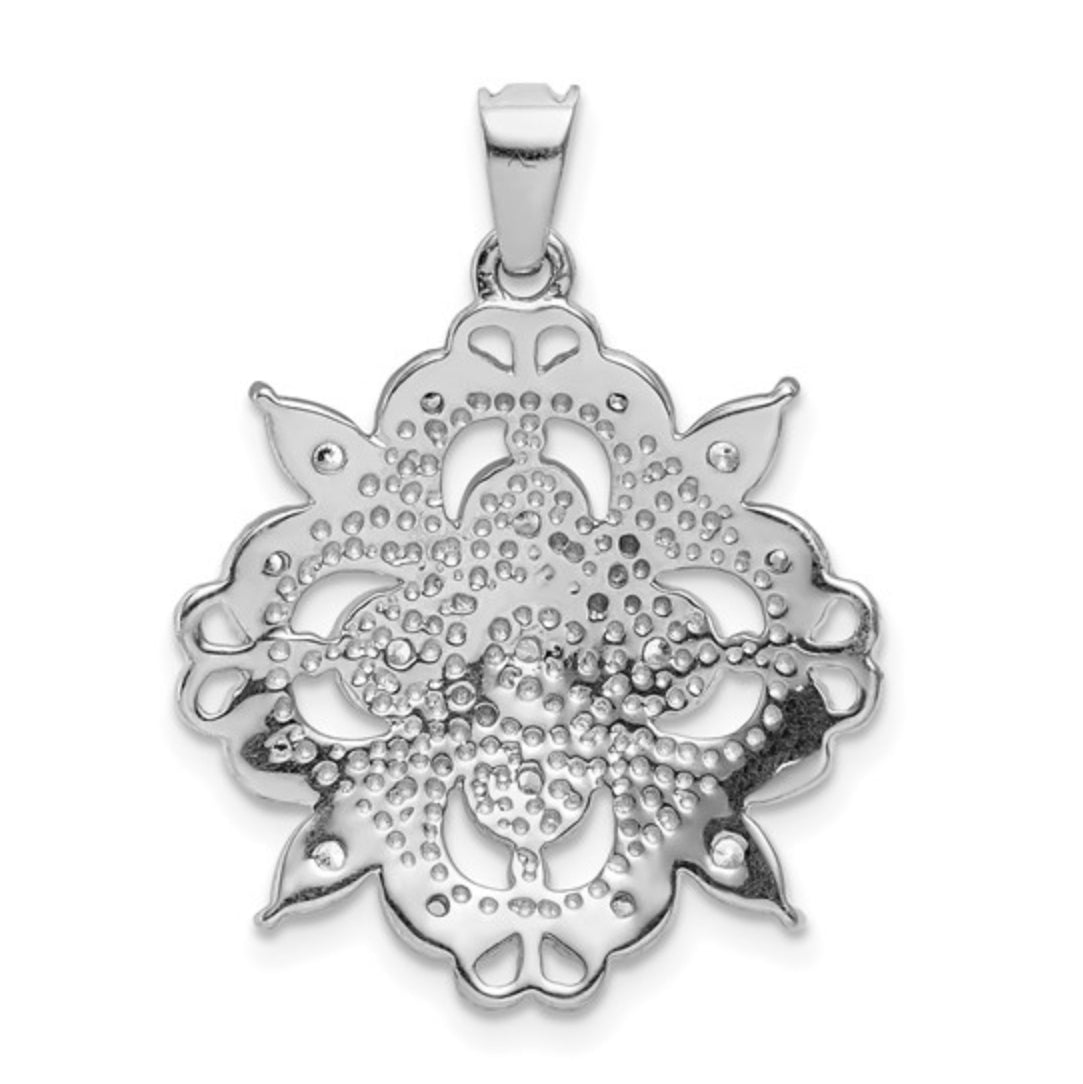 14K WHITE GOLD - LAB DIAMOND FILIGREE PENDANT