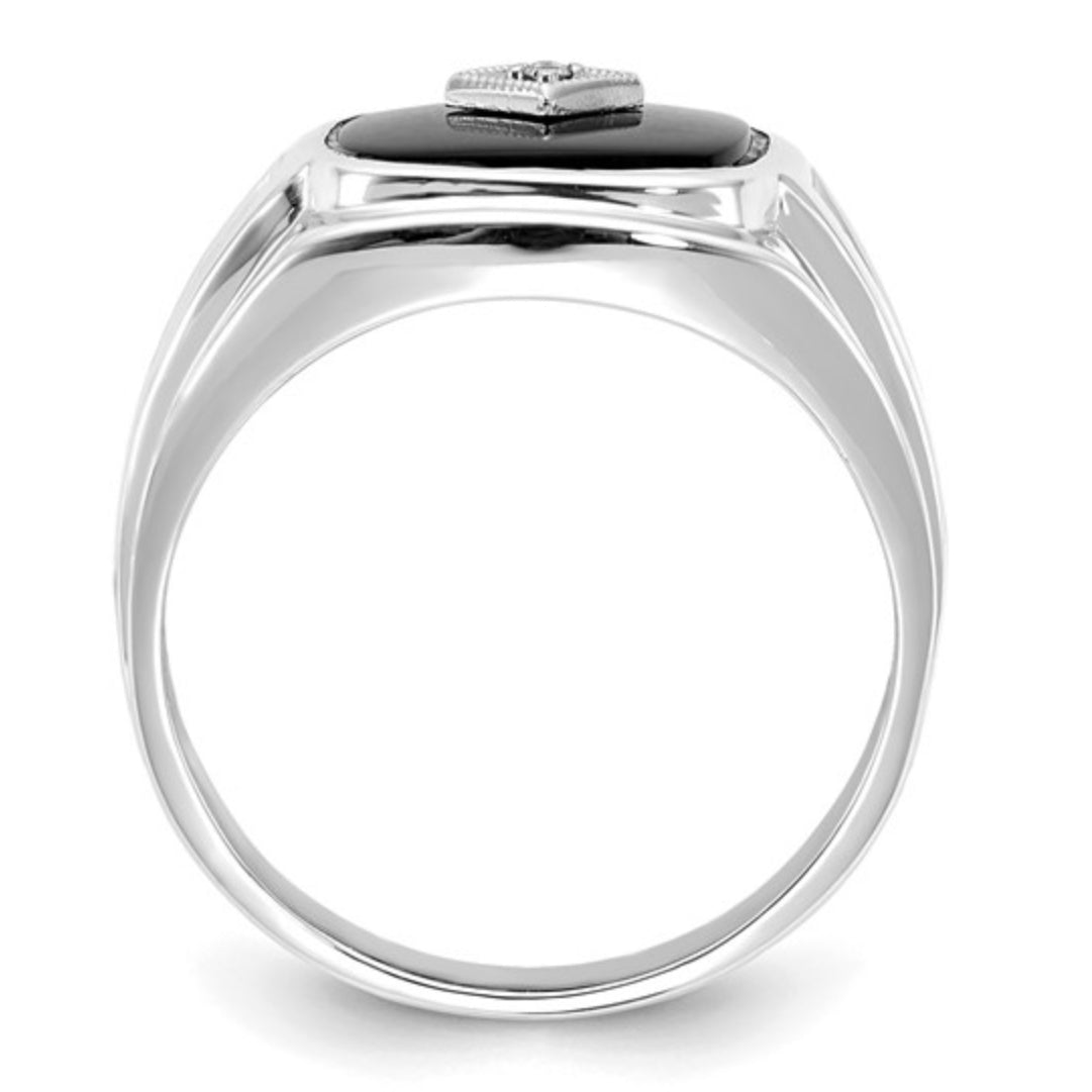 14K WHITE GOLD - MEN’S ONYX & DIAMOND RING