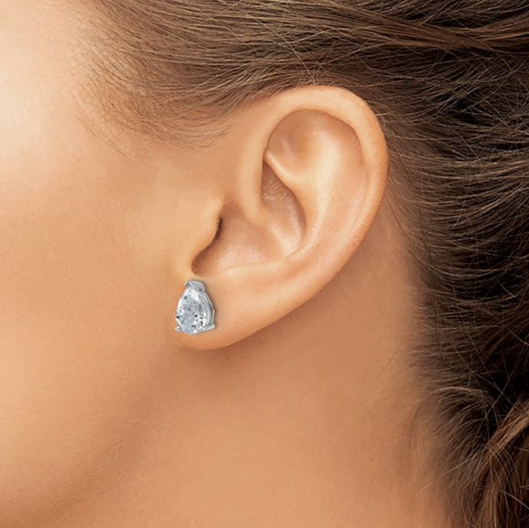 14K WHITE GOLD - LAB DIAMOND PEAR STUD EARRINGS