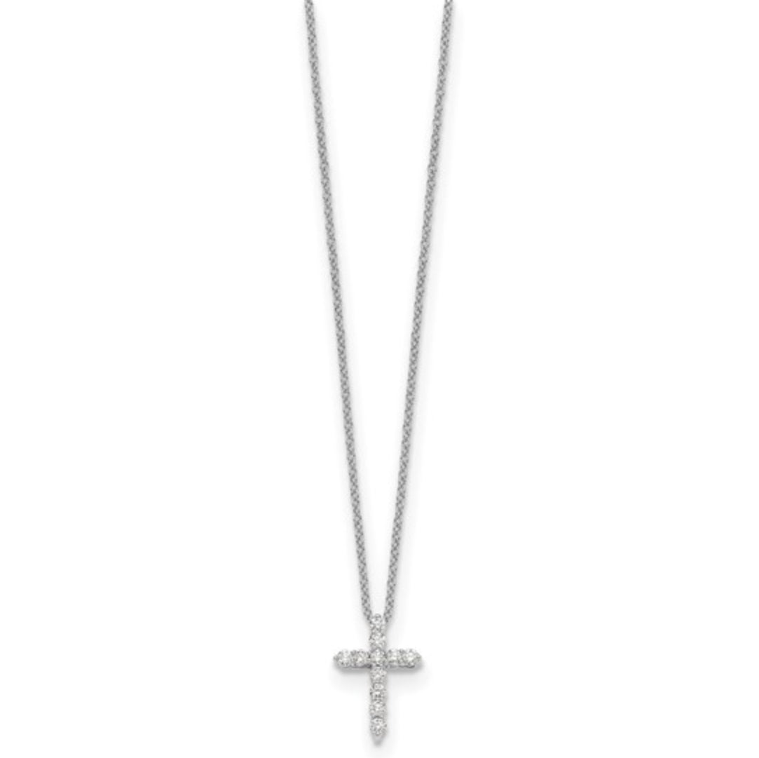 14K WHITE GOLD - LAB DIAMOND CROSS NECKLACE