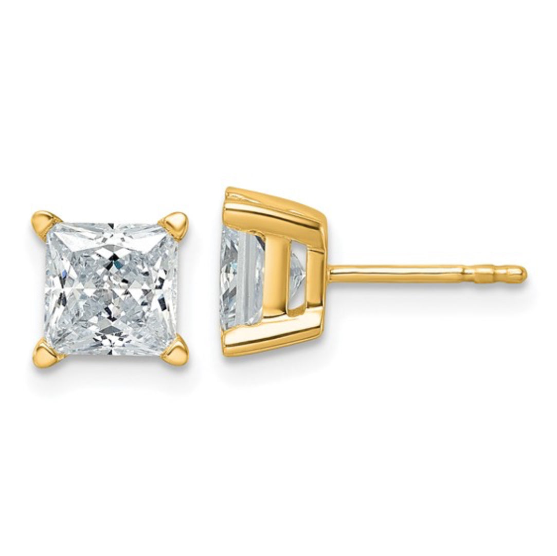 14K GOLD - LAB DIAMOND PRINCESS STUD EARRINGS