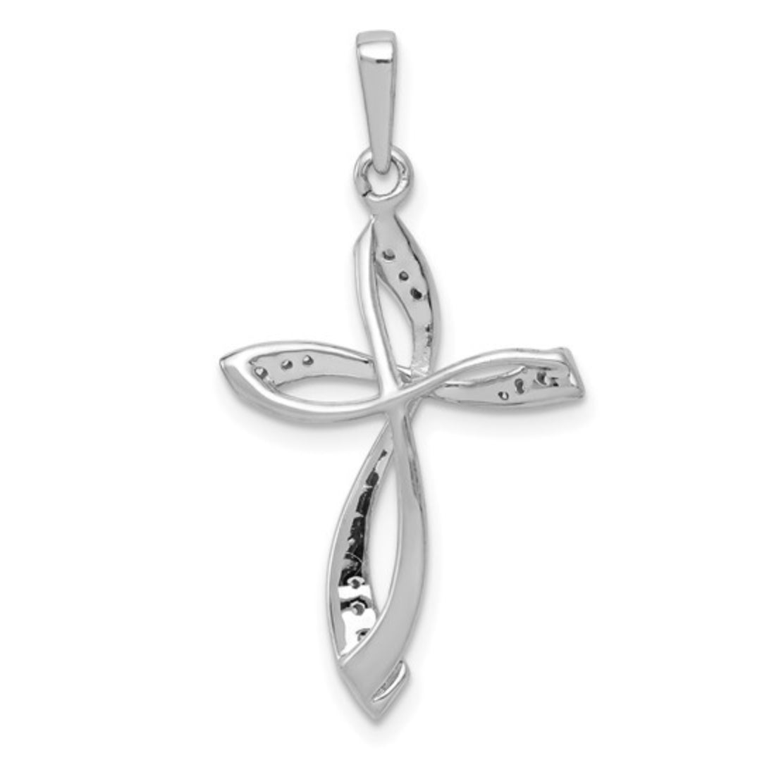 14K WHITE GOLD - LAB DIAMOND WOMEN’S CROSS PENDANT