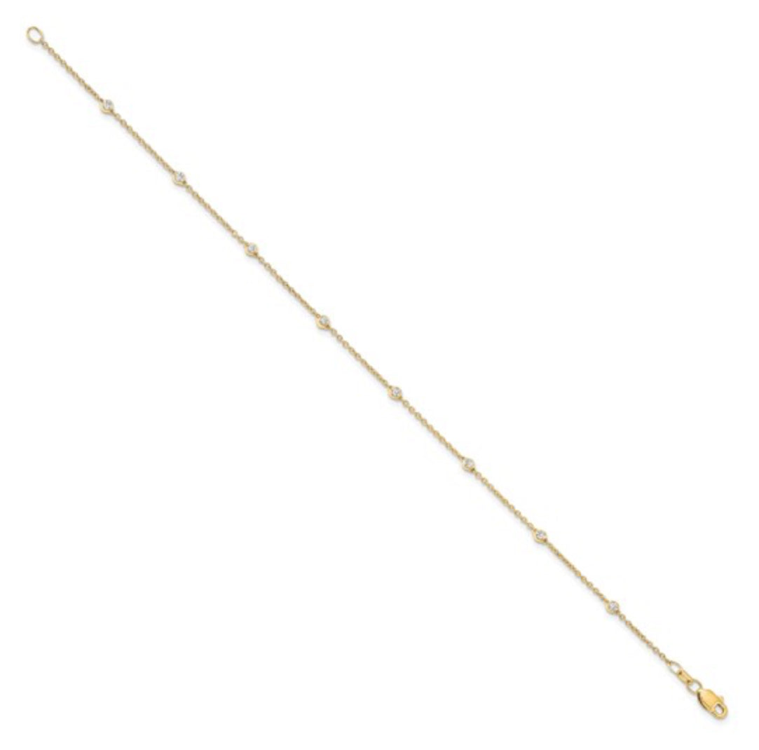 14K GOLD - LAB DIAMOND STATION ANKLET