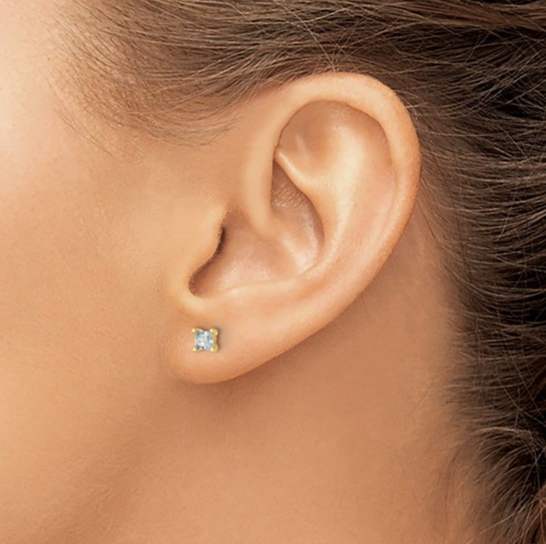 14K GOLD - LAB DIAMOND PRINCESS STUD EARRINGS