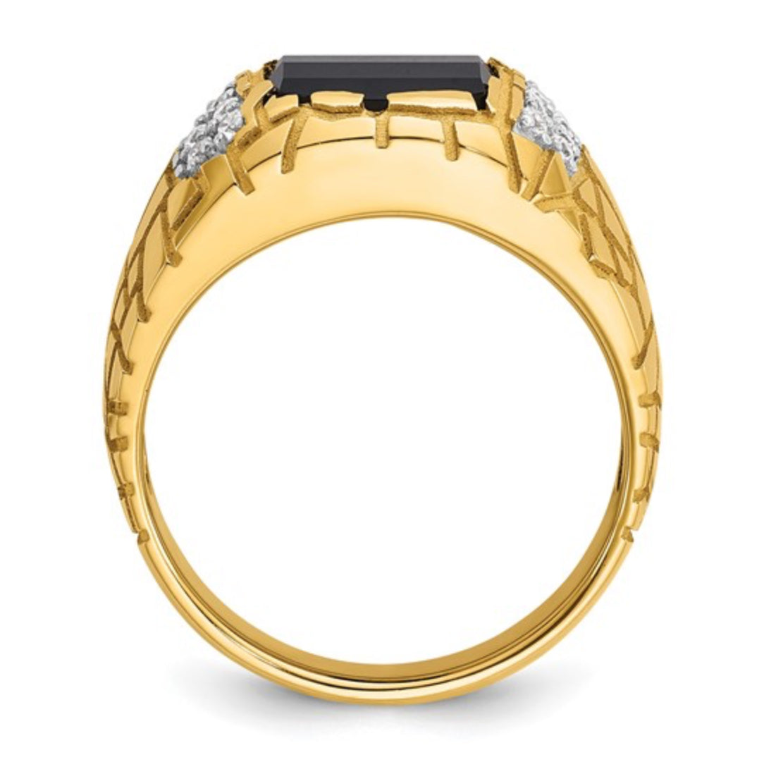 10K GOLD - TEXTURE POLISHED NUGGET ONYX RING