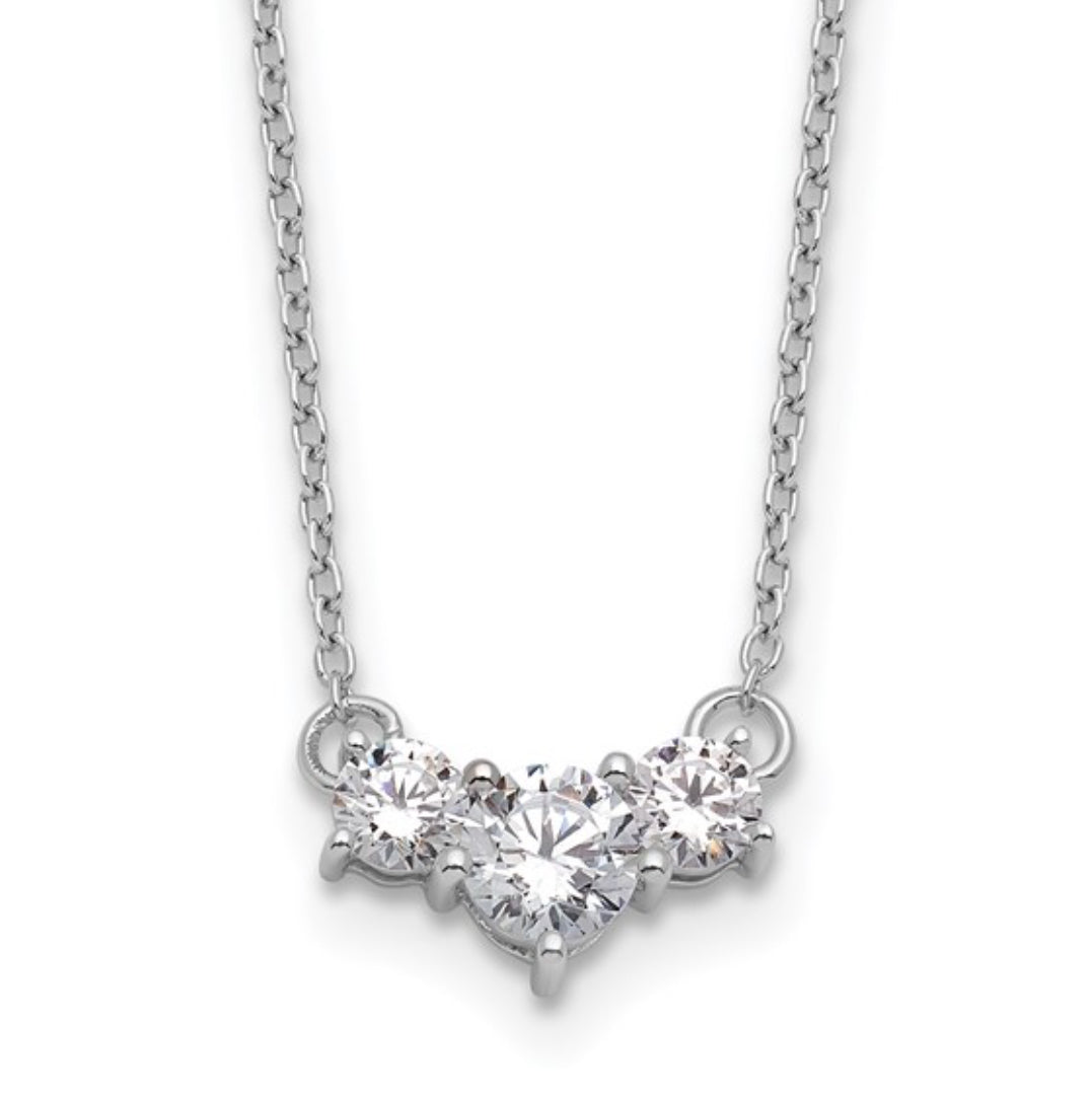 14K WHITE GOLD - LAB DIAMOND 3 STONE NECKLACE