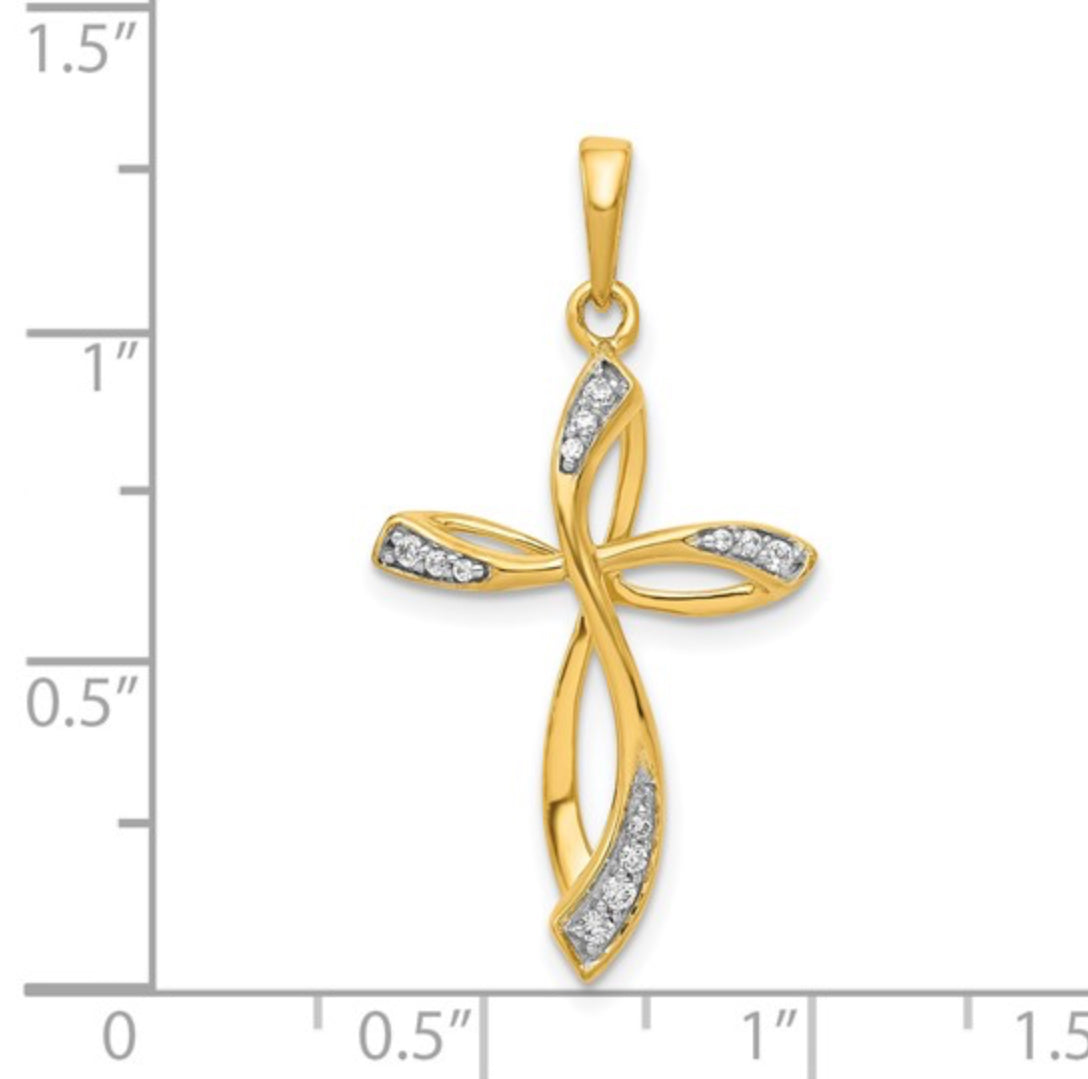 14K GOLD - LAB DIAMOND WOMEN’S CROSS PENDANT