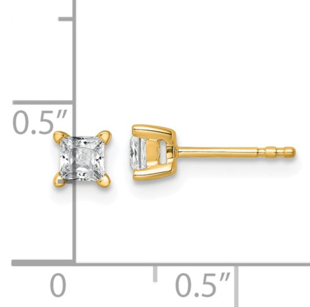 14K GOLD - LAB DIAMOND PRINCESS STUD EARRINGS
