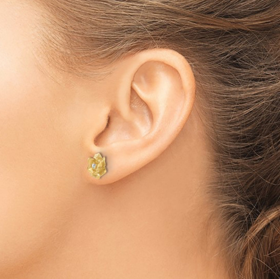 14K GOLD - LAB DIAMOND FLOWER POST EARRINGS