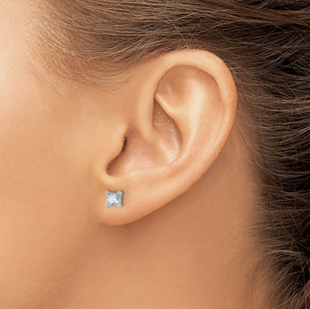 14K WHITE GOLD - LAB DIAMOND PRINCESS STUD EARRINGS