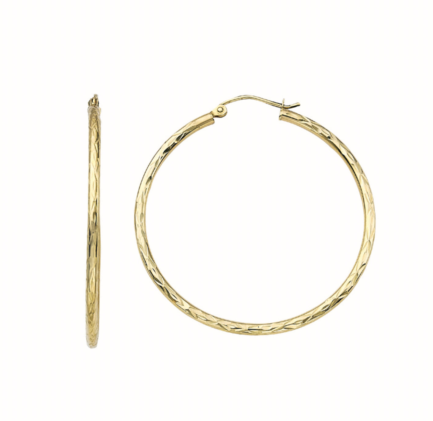 10K GOLD -DIAMOND CUT HOOP EARRINGS 2X30MM.