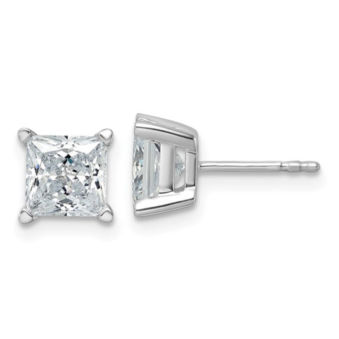 14K WHITE GOLD - LAB DIAMOND PRINCESS STUD EARRINGS