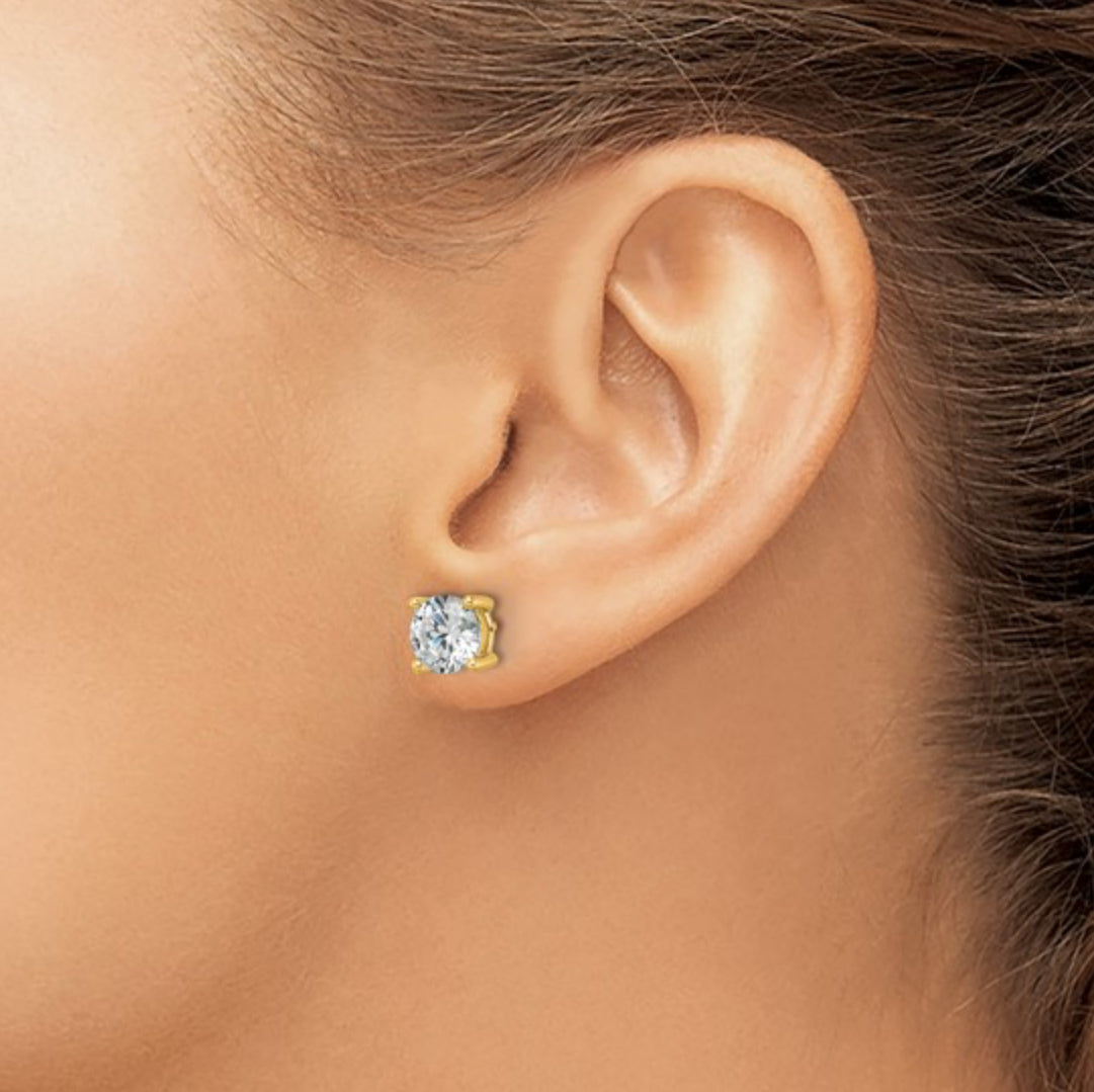 14K GOLD - LAB DIAMOND ROUND STUD EARRINGS