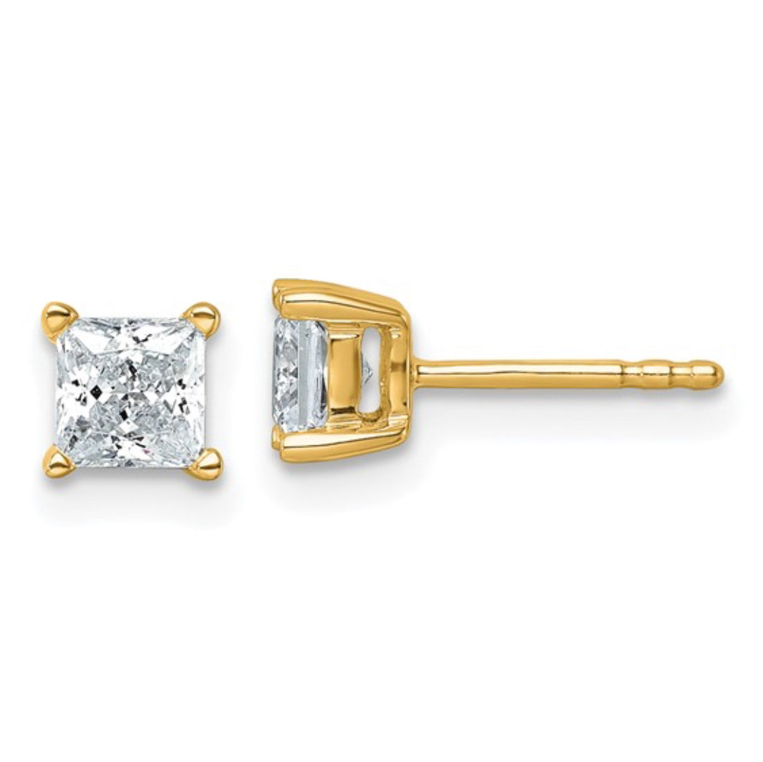 14K GOLD - LAB DIAMOND PRINCESS STUD EARRINGS