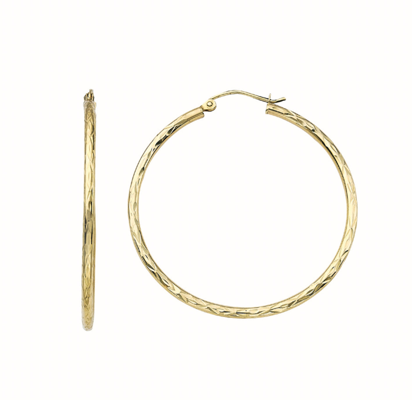 10K GOLD -DIAMOND CUT HOOP EARRINGS 2X30MM.