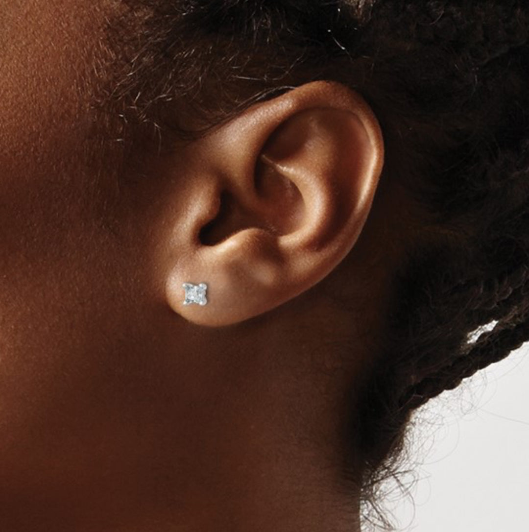 14K WHITE GOLD - LAB DIAMOND PRINCESS STUD EARRINGS
