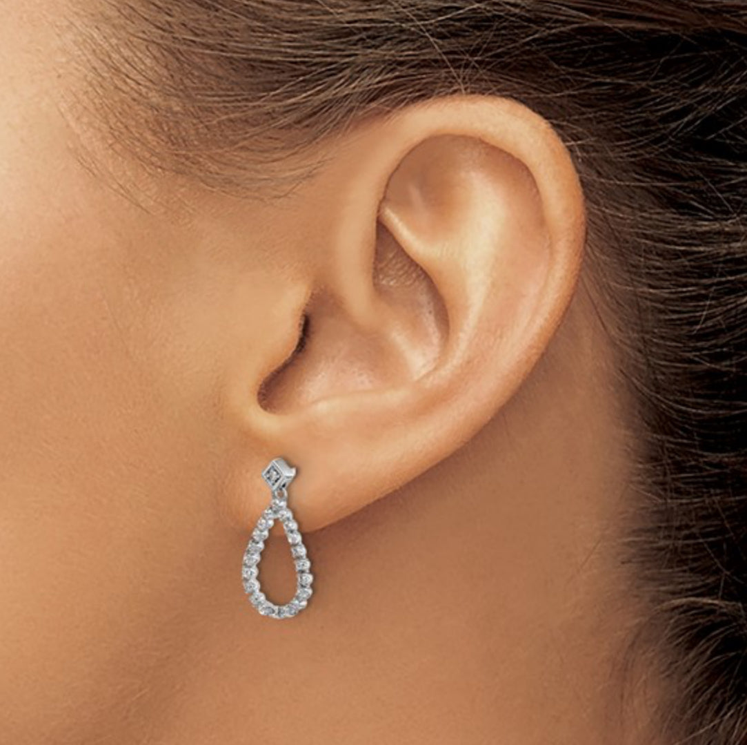 14K WHITE GOLD - LAB DIAMOND OPEN TEARDROP POST EARRINGS