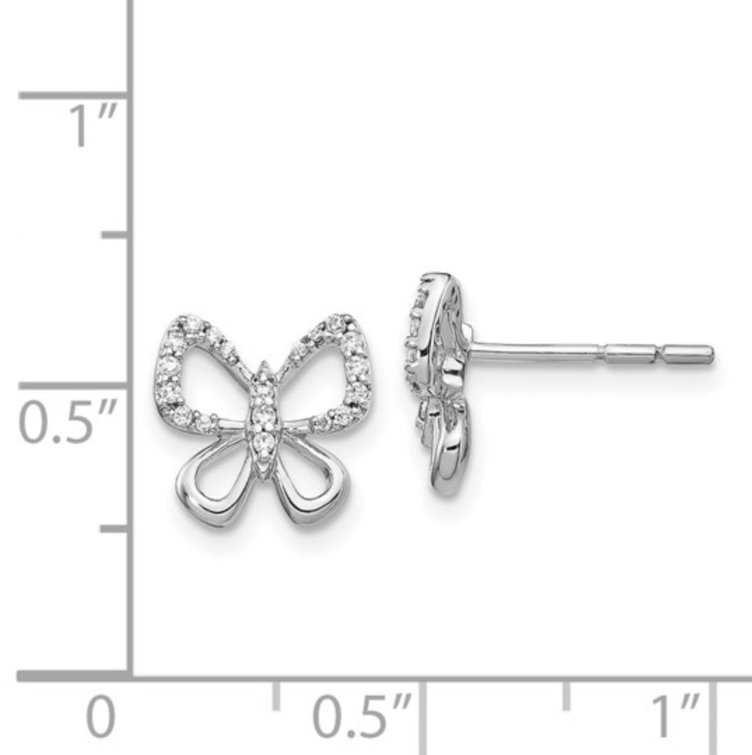 14K WHITE GOLD - LAB DIAMOND OPEN BUTTERFLY POST EARRINGS