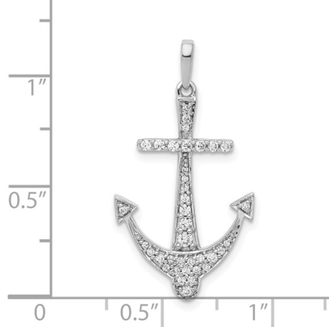 14K WHITE GOLD - LAB DIAMOND ANCHOR PENDANT