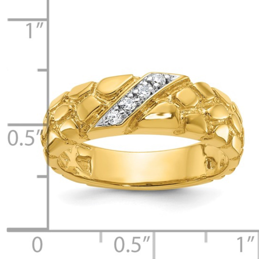 14K GOLD - MENS DIAMOND NUGGET COMPLETE RING