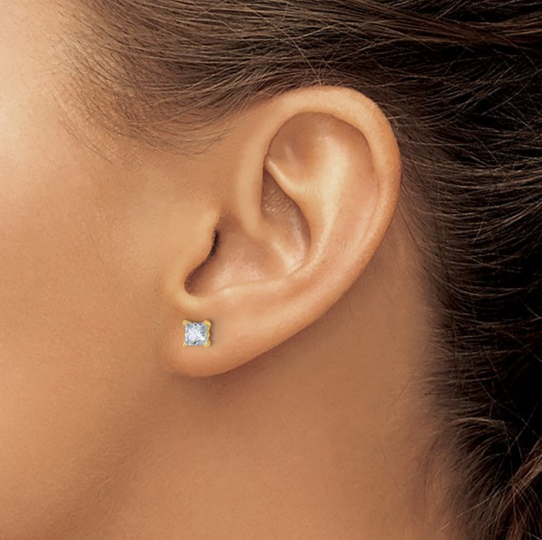 14K GOLD - LAB DIAMOND PRINCESS STUD EARRINGS