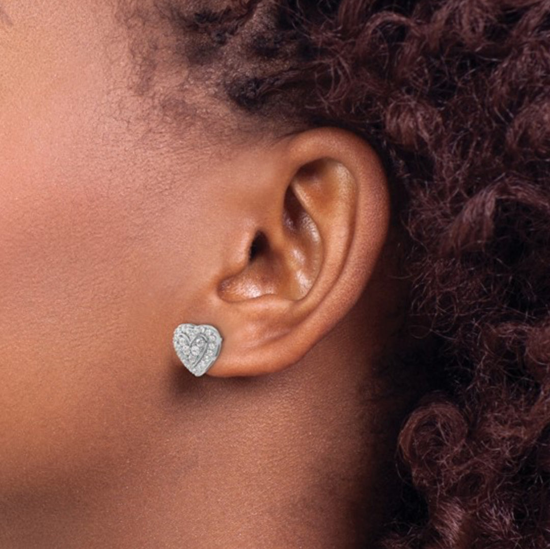 14K WHITE GOLD - LAB DIAMOND CLUSTER HEART POST EARRINGS