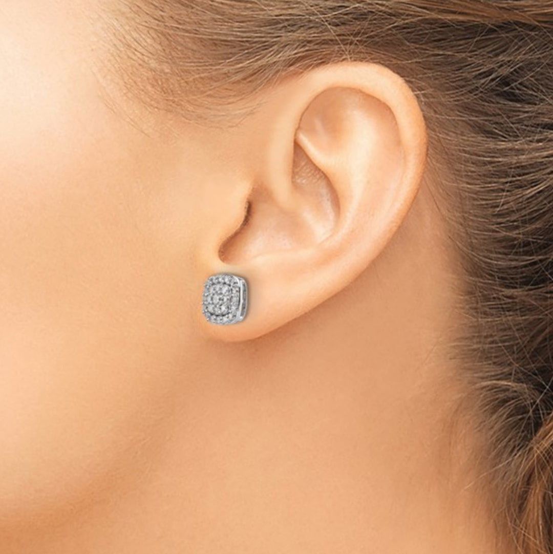 14K WHITE GOLD - LAB DIAMOND SQUARE HALO POST EARRINGS