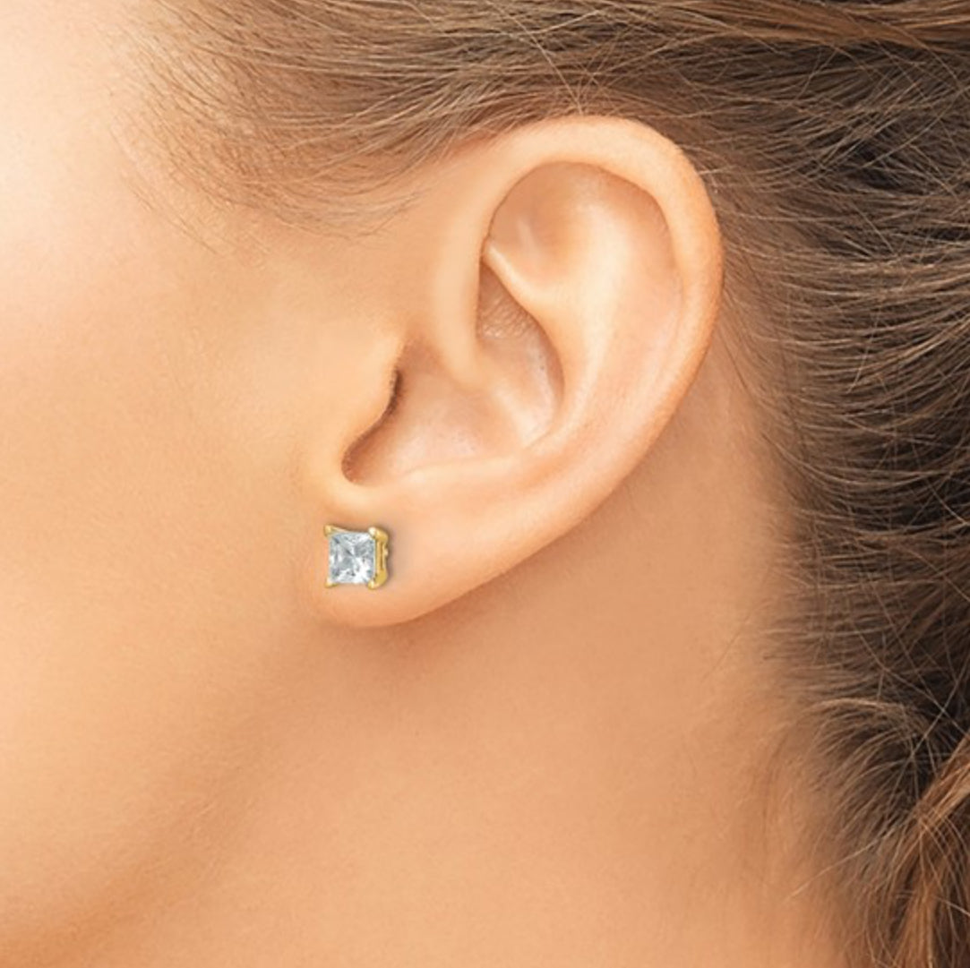 14K GOLD - LAB DIAMOND PRINCESS STUD EARRINGS