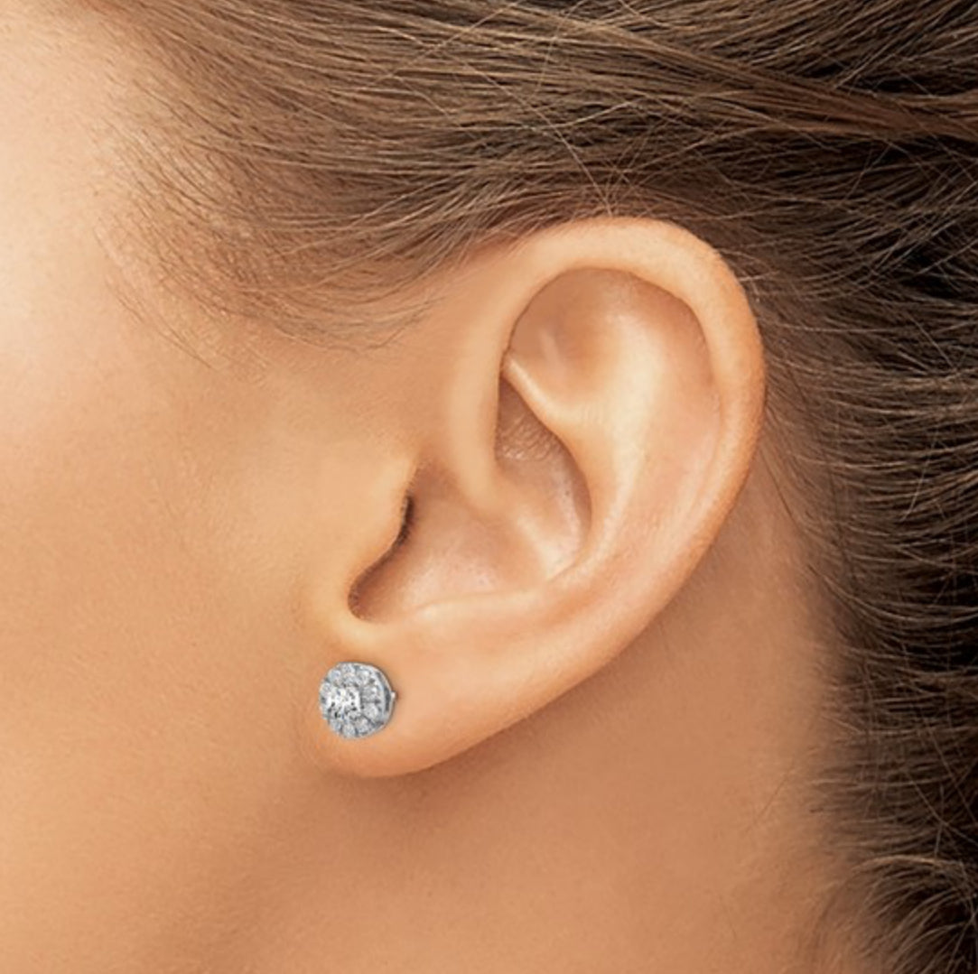 14K WHITE GOLD - LAB DIAMOND ROUND HALO EARRINGS