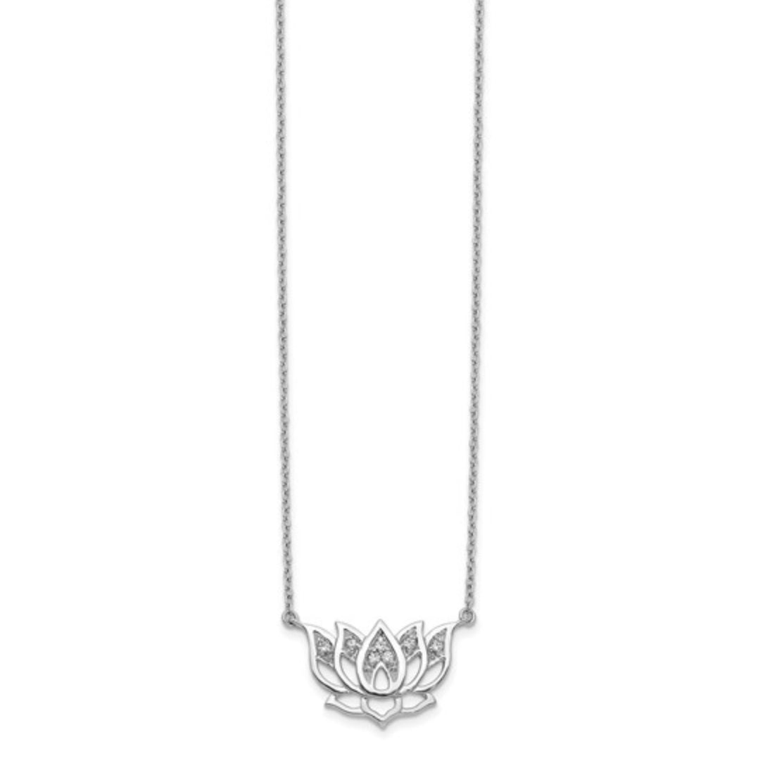 14K WHITE GOLD - LAB DIAMOND LOTUS FLOWER NECKLACE
