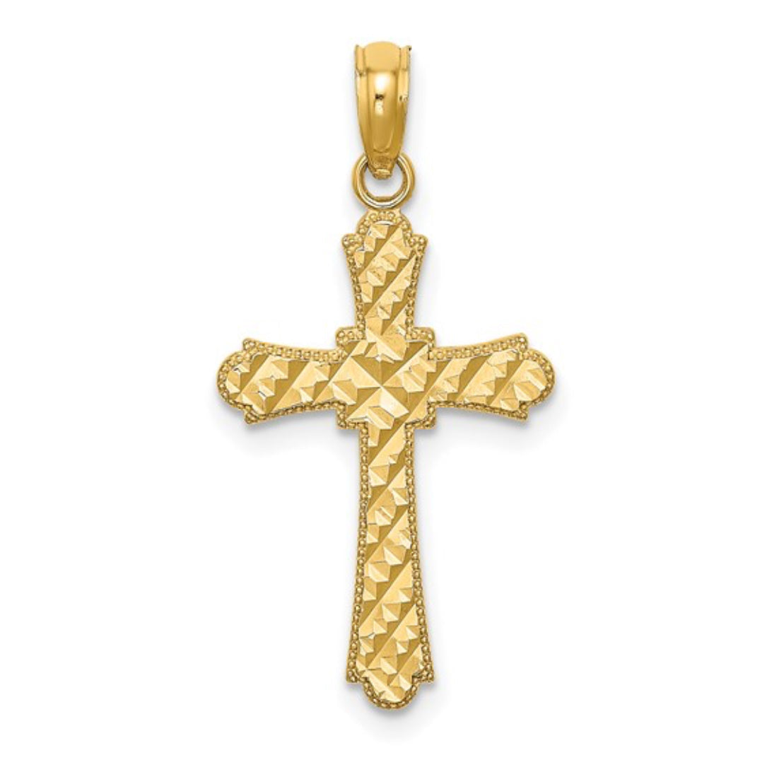 14K WHITE GOLD - STRIPPED CROSS PENDANT