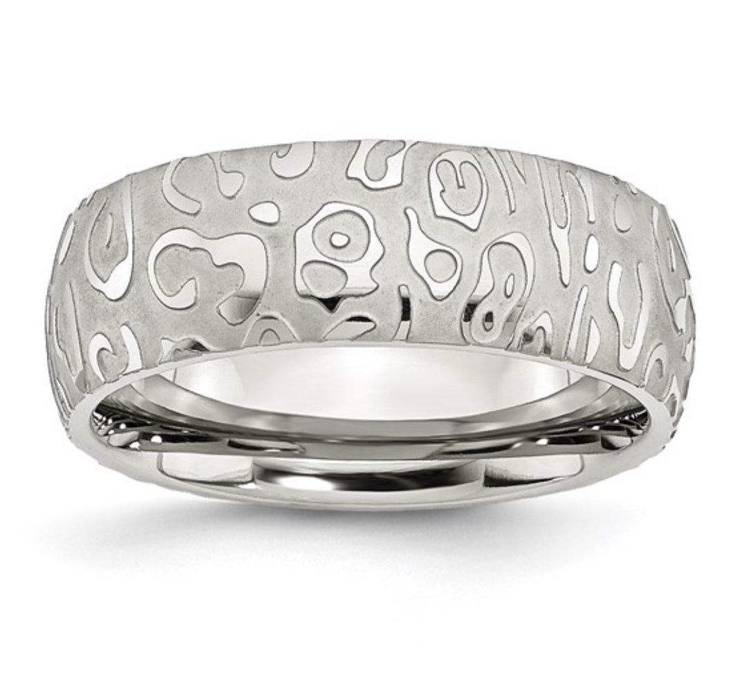 STAINLESS STEEL - BRUSHED AND TEXTURED POLISHED RING 8MM