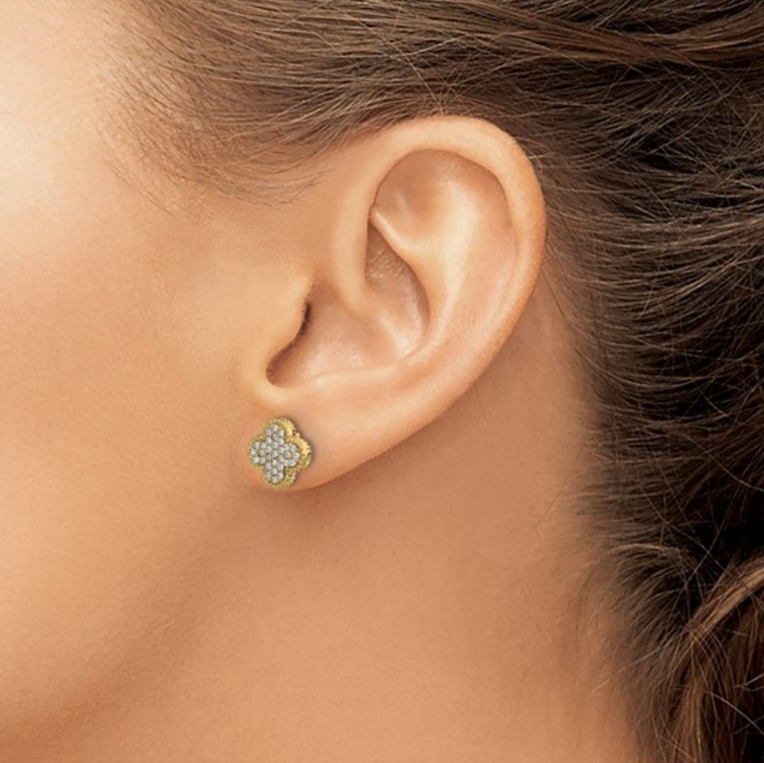 14K GOLD - LAB DIAMOND CLOVER POST EARRINGS