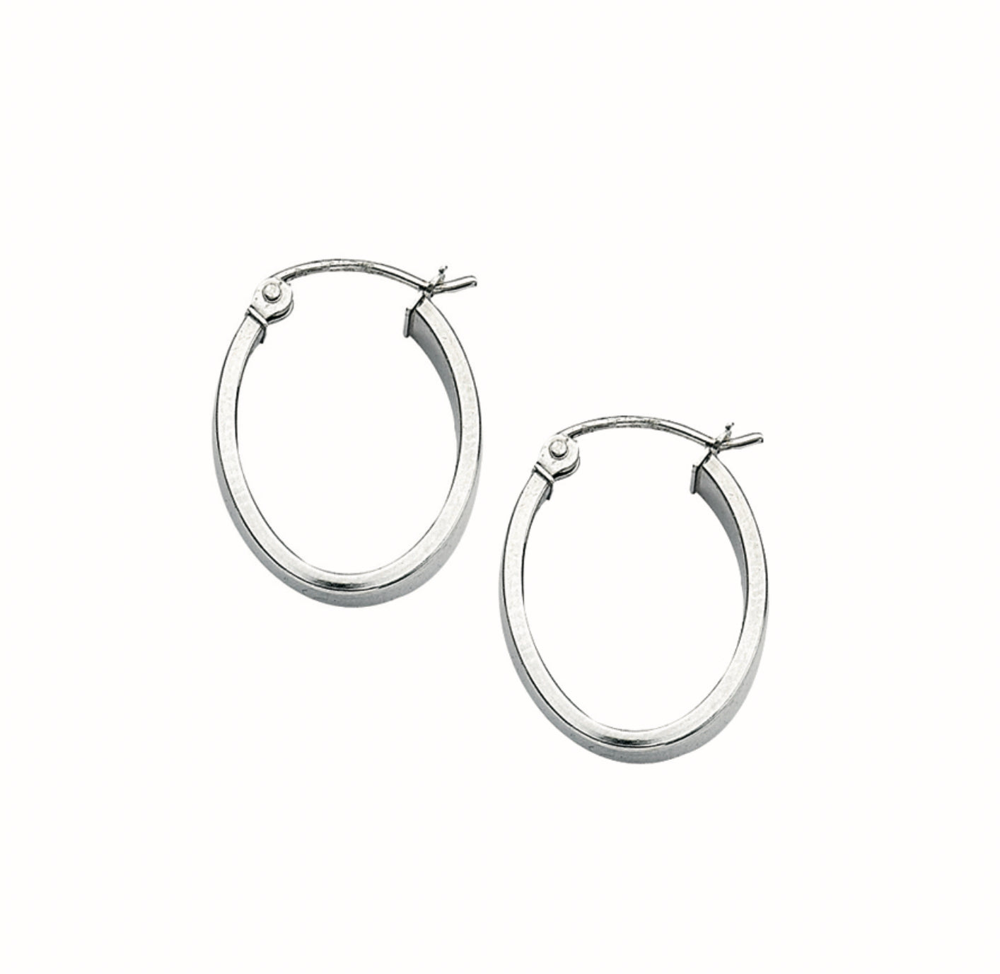 10K WHITE GOLD -POLISHED SQUARE TUBBED OVAL EARRINGS.