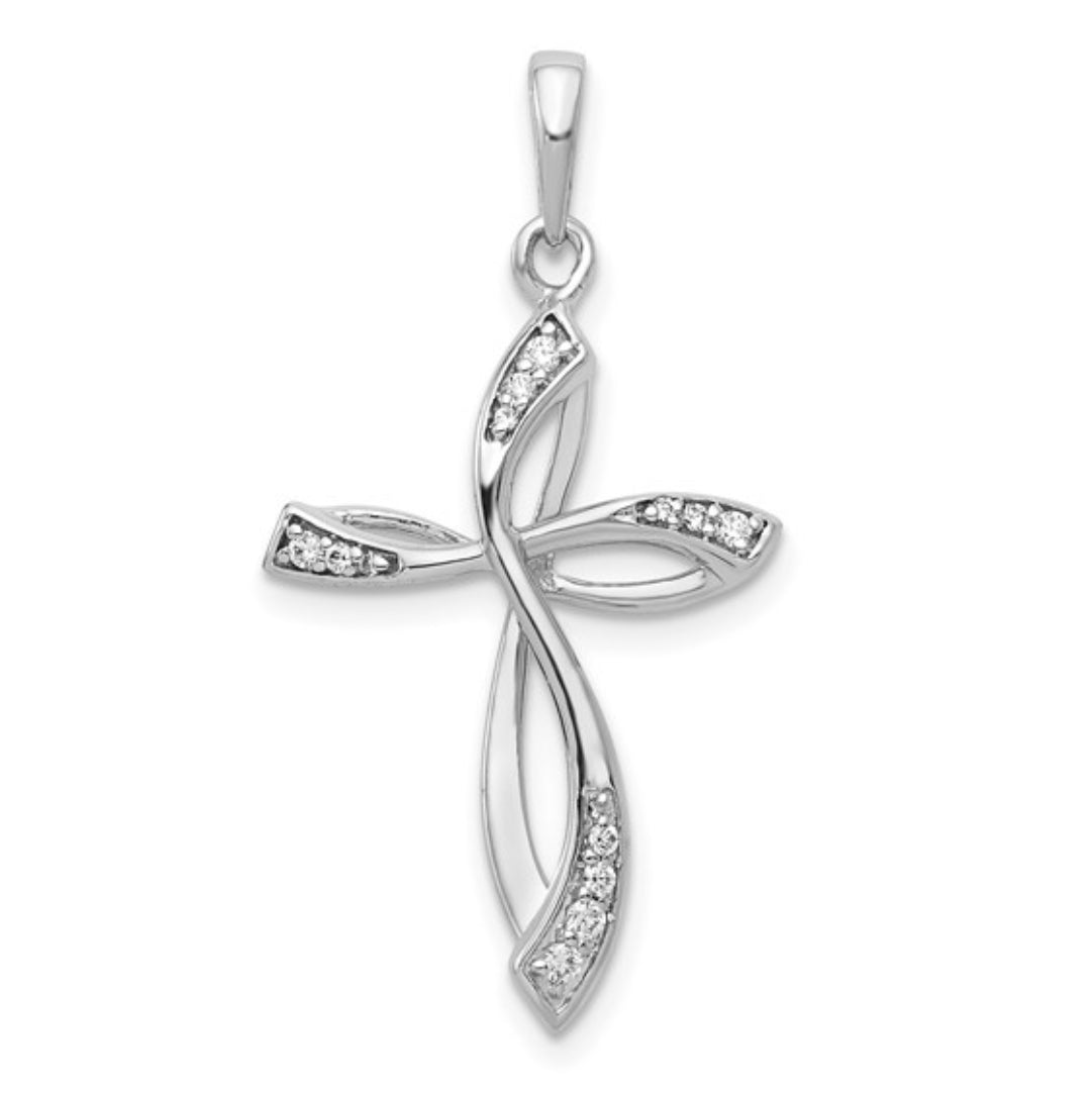 14K WHITE GOLD - LAB DIAMOND WOMEN’S CROSS PENDANT