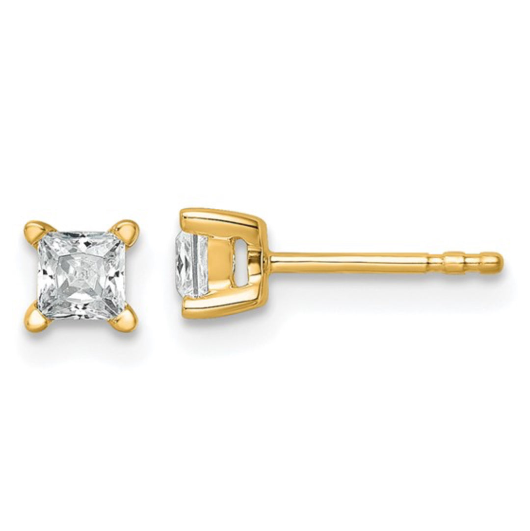 14K GOLD - LAB DIAMOND PRINCESS STUD EARRINGS