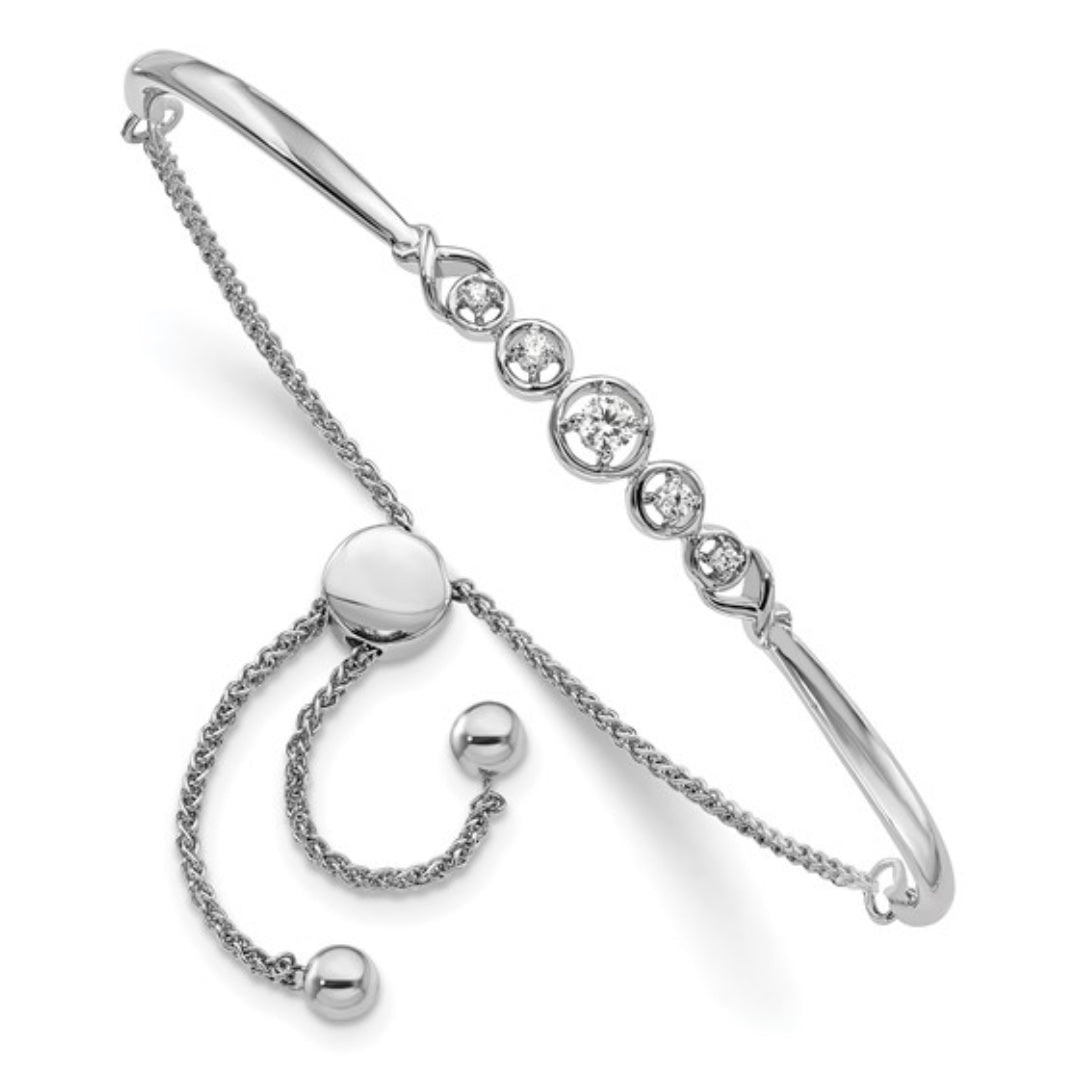 14K WHITE GOLD - LAB DIAMOND ADJUSTABLE BOLO BRACELET