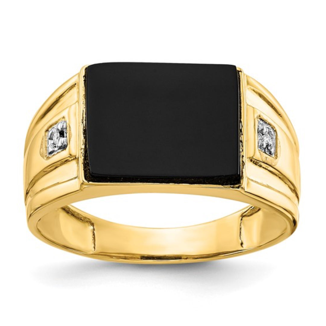 10K GOLD  - MEN’S ONYX & DIAMOND RING