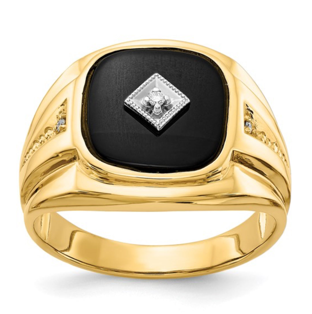 10K GOLD  - MEN’S ONYX & DIAMOND RING