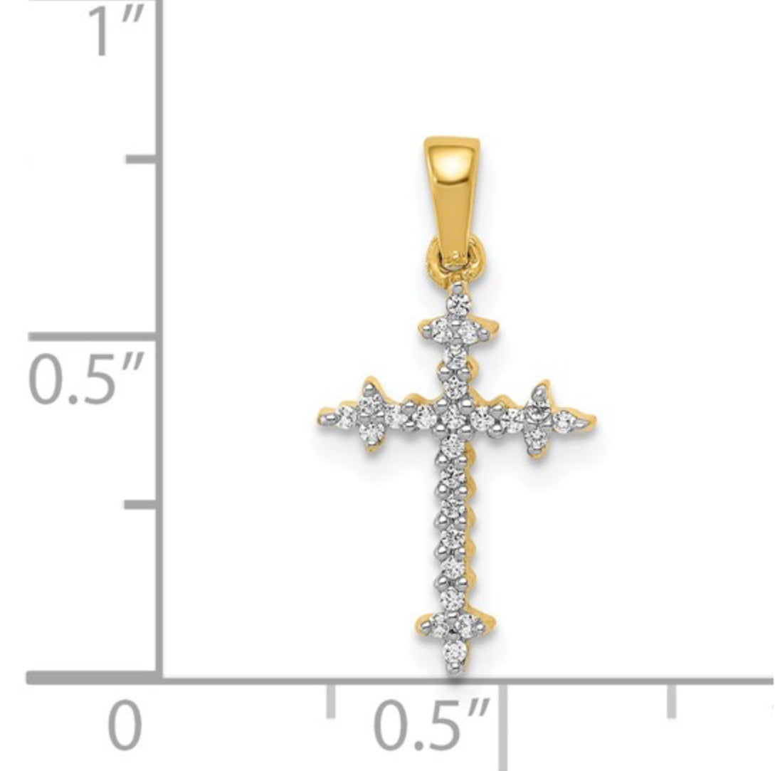 14K GOLD - LAB DIAMOND FLEUR DE LIS CROSS PENDANT