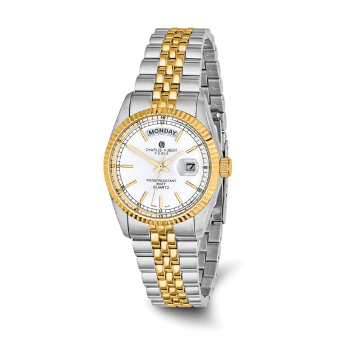 CHARLES HUBERT - TWO-TONE STAINLESS STEEL SILVER DIAL WATCH