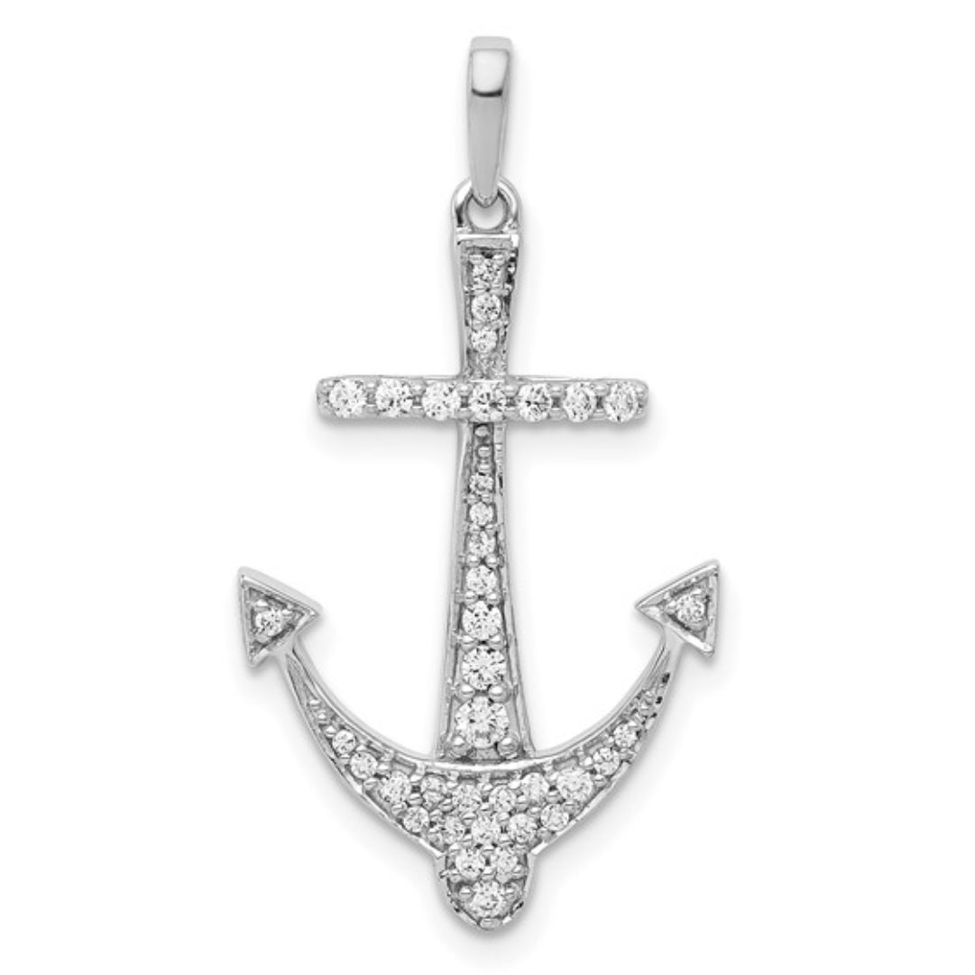 14K WHITE GOLD - LAB DIAMOND ANCHOR PENDANT