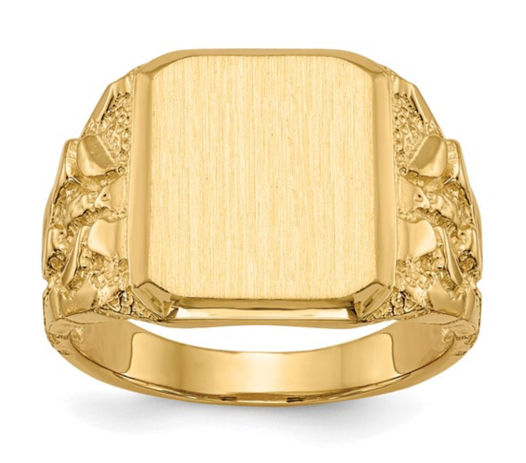14K GOLD  - FANCY SQUARE SIGNET RING
