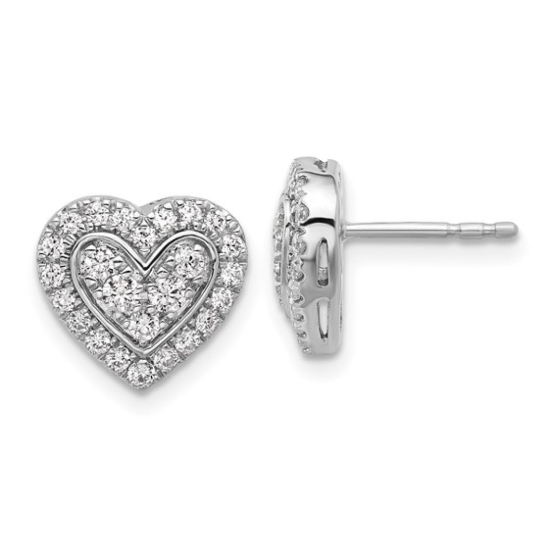 14K WHITE GOLD - LAB DIAMOND CLUSTER HEART POST EARRINGS