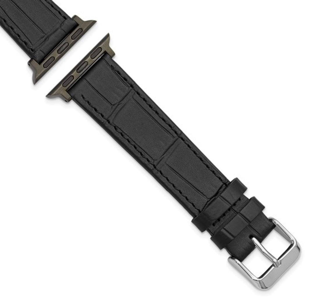 BLACK LEATHER - GILDEN APPLE SMART WATCH GATOR GRAIN CALFSKIN BAND 8.25”