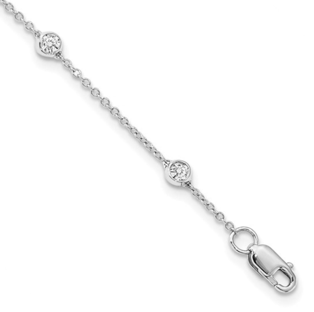14K WHITE GOLD - LAB DIAMOND STATION ANKLET