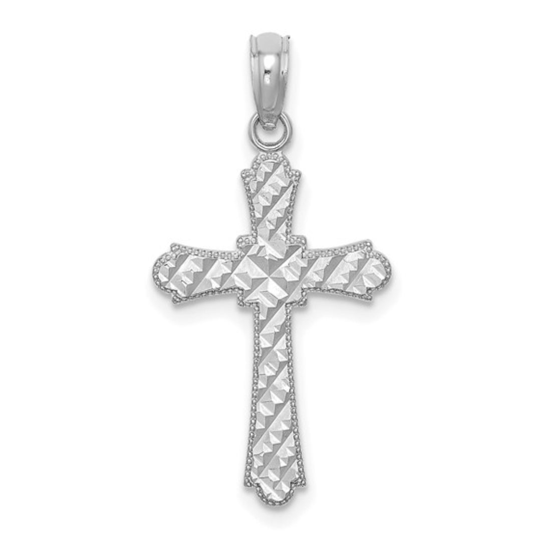 14K WHITE GOLD - STRIPPED CROSS PENDANT