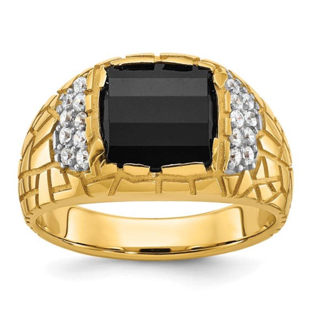 10K GOLD  - TEXTURE POLISHED NUGGET ONYX RING