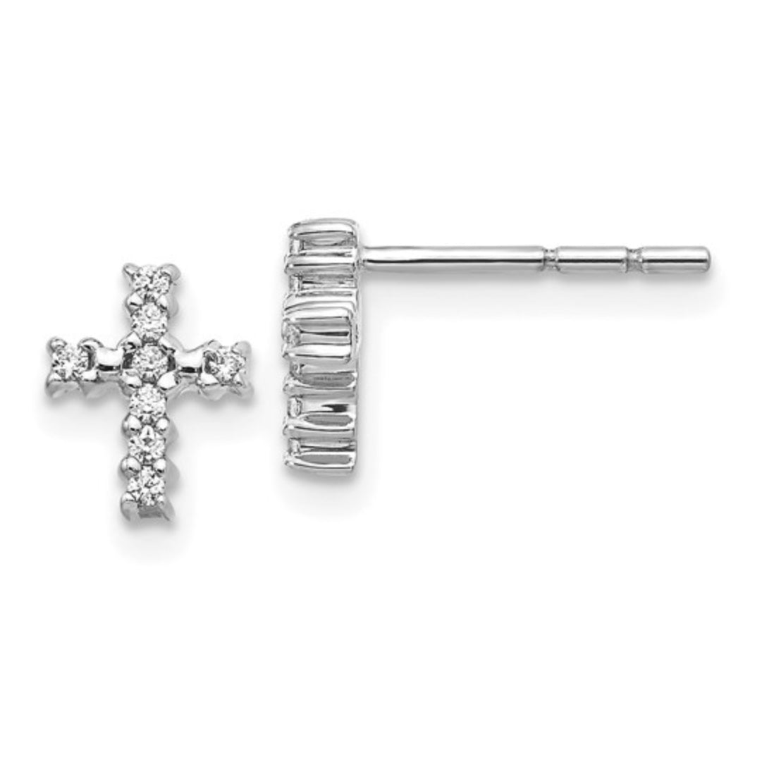 14K WHITE GOLD - LAB DIAMOND CROSS POST EARRINGS